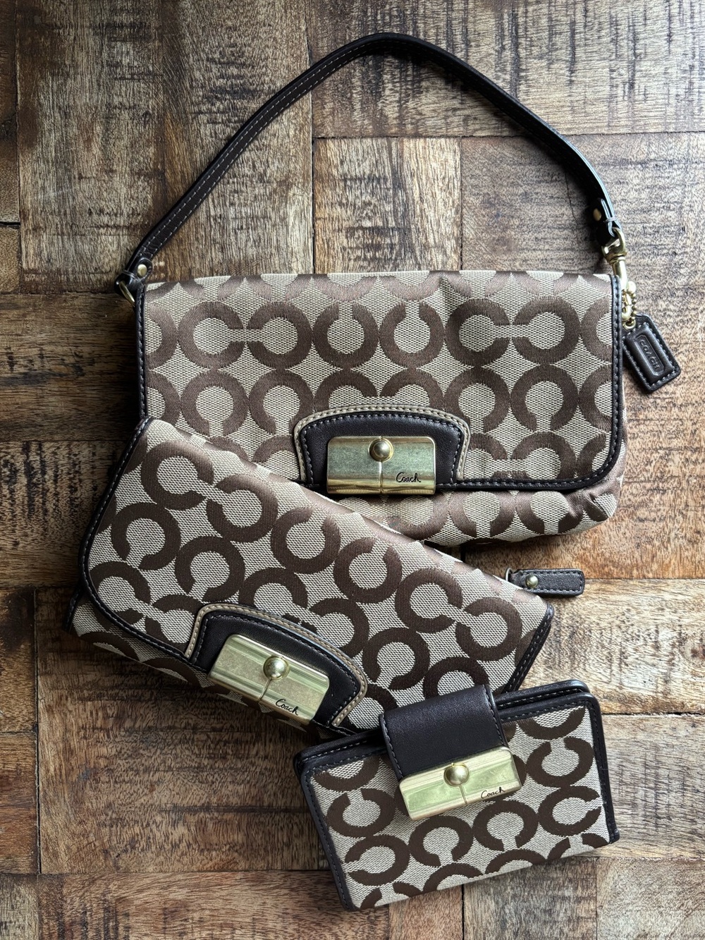🤎💛Y2K COACH Kristin Op Art Large Wristlet Mini Bag & Wallets Set